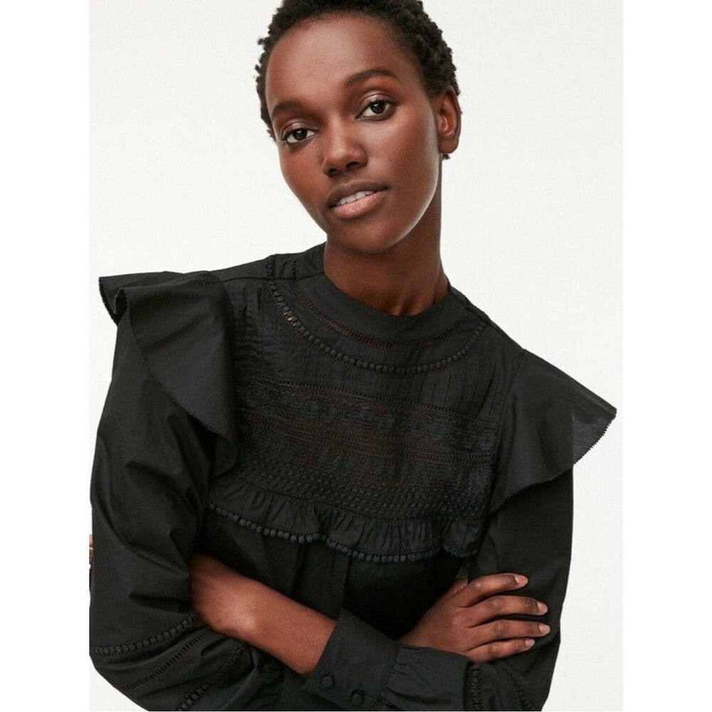 J. Crew Crocheted Lace Ruffle Blouse Top Black Size XL Style AK764 - Picture 2 of 10